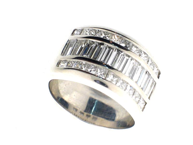 Wide Two-Row Baguette Diamond Band Ring