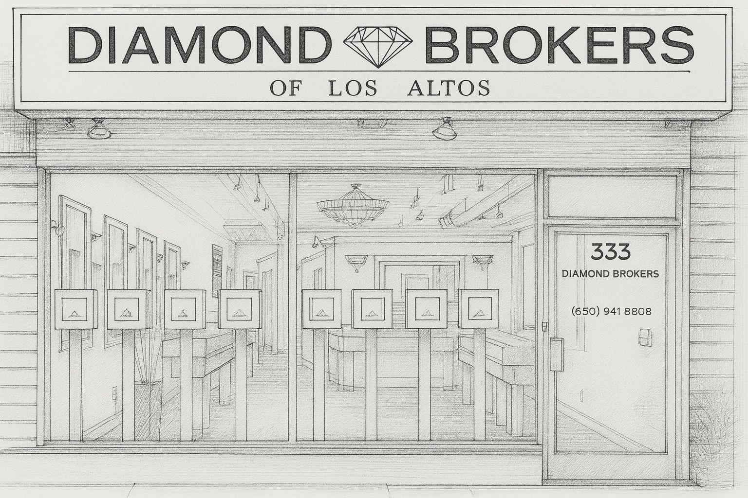 Diamond Brokers of Los Altos Storefront Ink Sketch